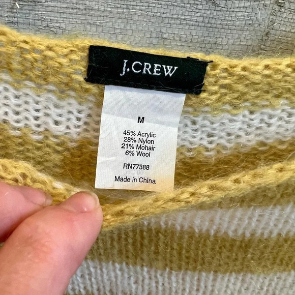 J. Crew yellow white stripe nylon mohair wool blend sweater medium soft boatneck - Picture 4 of 9